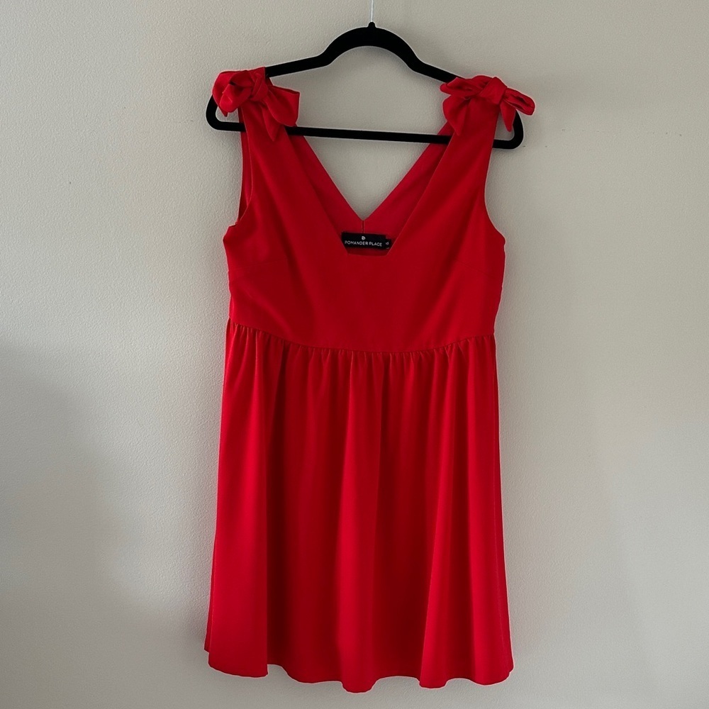 Tuckernuck Pomander Place Red Babydoll Dress with Bows Size XS Preppy Resortwear